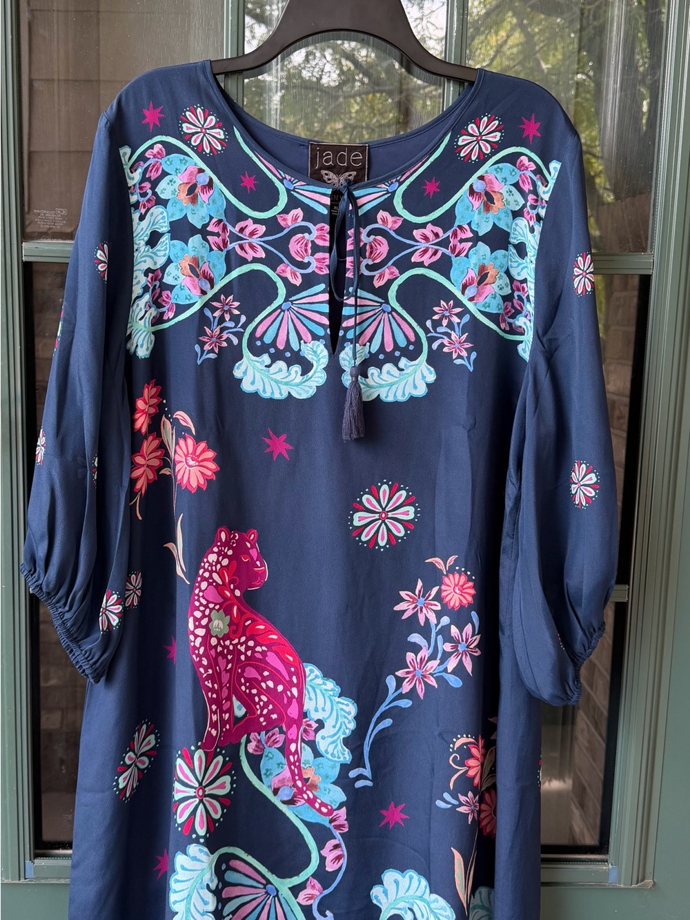 JADE Navy Floral & Pink Leopard Embroidered Tunic Dress